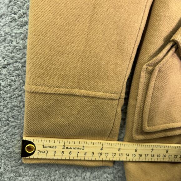 Coffee Shop Coat Womens Medium tan Long Sleeve Button Up Jacket faux fur hooded - Picture 8 of 15